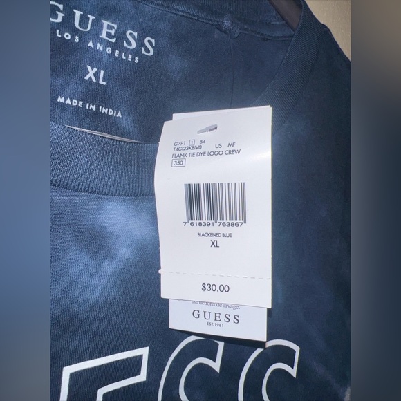 Men’s XL GUESS Los Angeles Short Sleeve T-Shirt Blackened Blue NWT - Picture 2 of 3